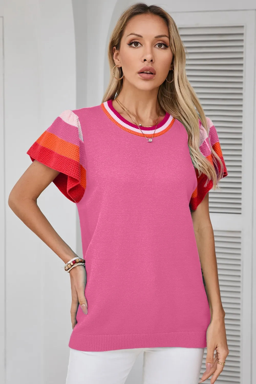 Block Round Neck Knit Top (2)