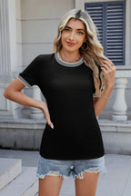 Contrast Trim Round Neck Short Sleeve T-shirt (2)