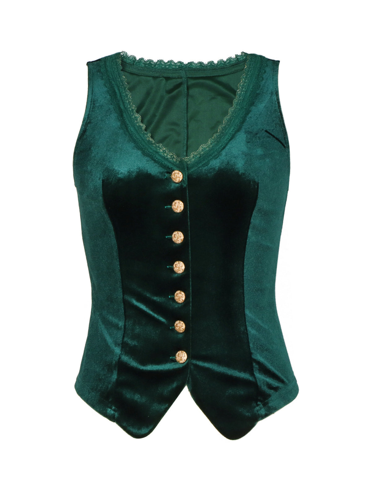 Velvet Lace Trim Button-down Vest (5)