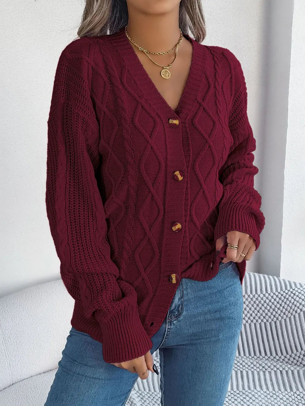 Cable-knit Long Sleeve Cardigan (9)