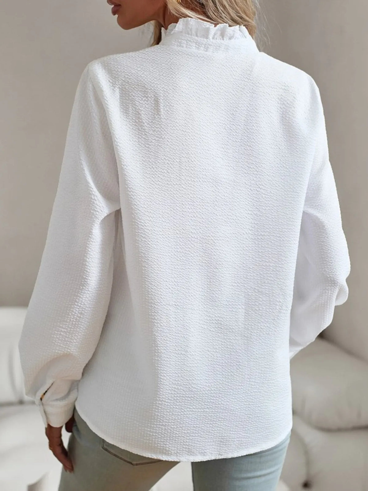 Striped Ruffle Detail Button-up Blouse (6)