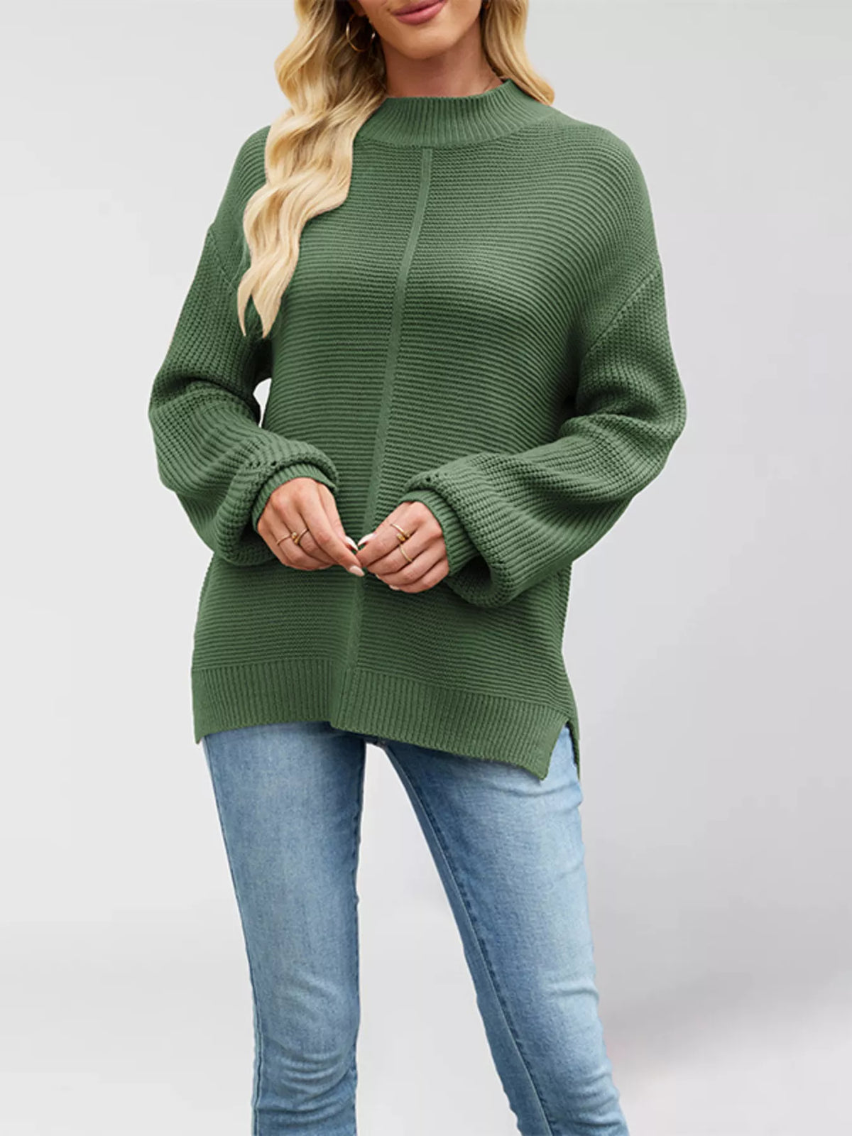 Ribbed Mock Neck Drop Shoulder Sweater (4)