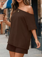 Full Size One Shoulder Top Shorts Set Plus (18)