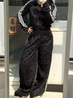 Polka Dot Side Striped Outerwear Pants Set (21)