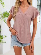 V-neck Flutter Sleeve T-shirt (10)