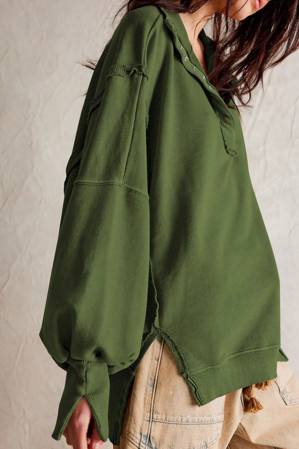 Exposed Seam Side Slit Long Sleeve Sweatshirt (4)