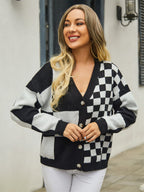 Plaid V-neck Dropped Shoulder Cardigan (11)