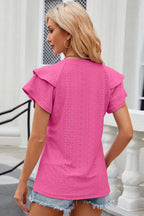 Eyelet Notched Flutter Sleeve T-shirt (24)