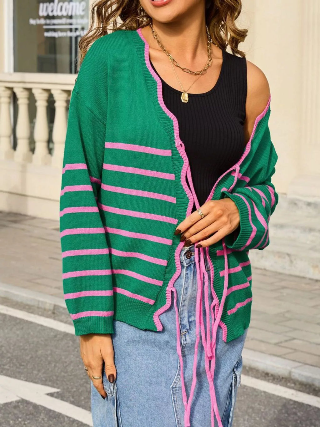 Striped Tie Front Knit Cardigan (13)