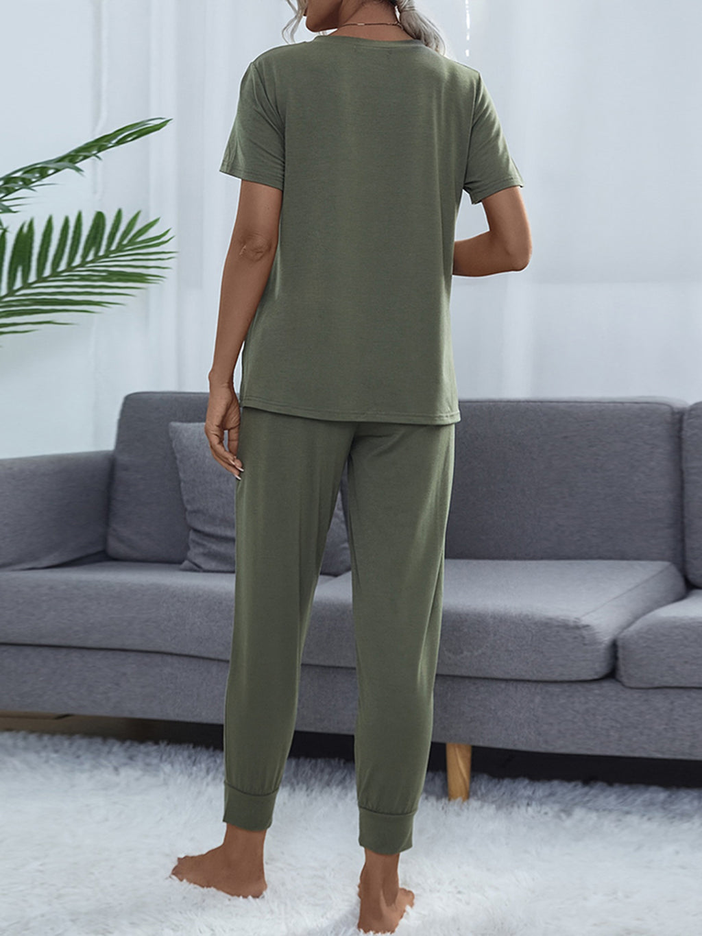 Round Neck Short Sleeve Top Pants Set (8)