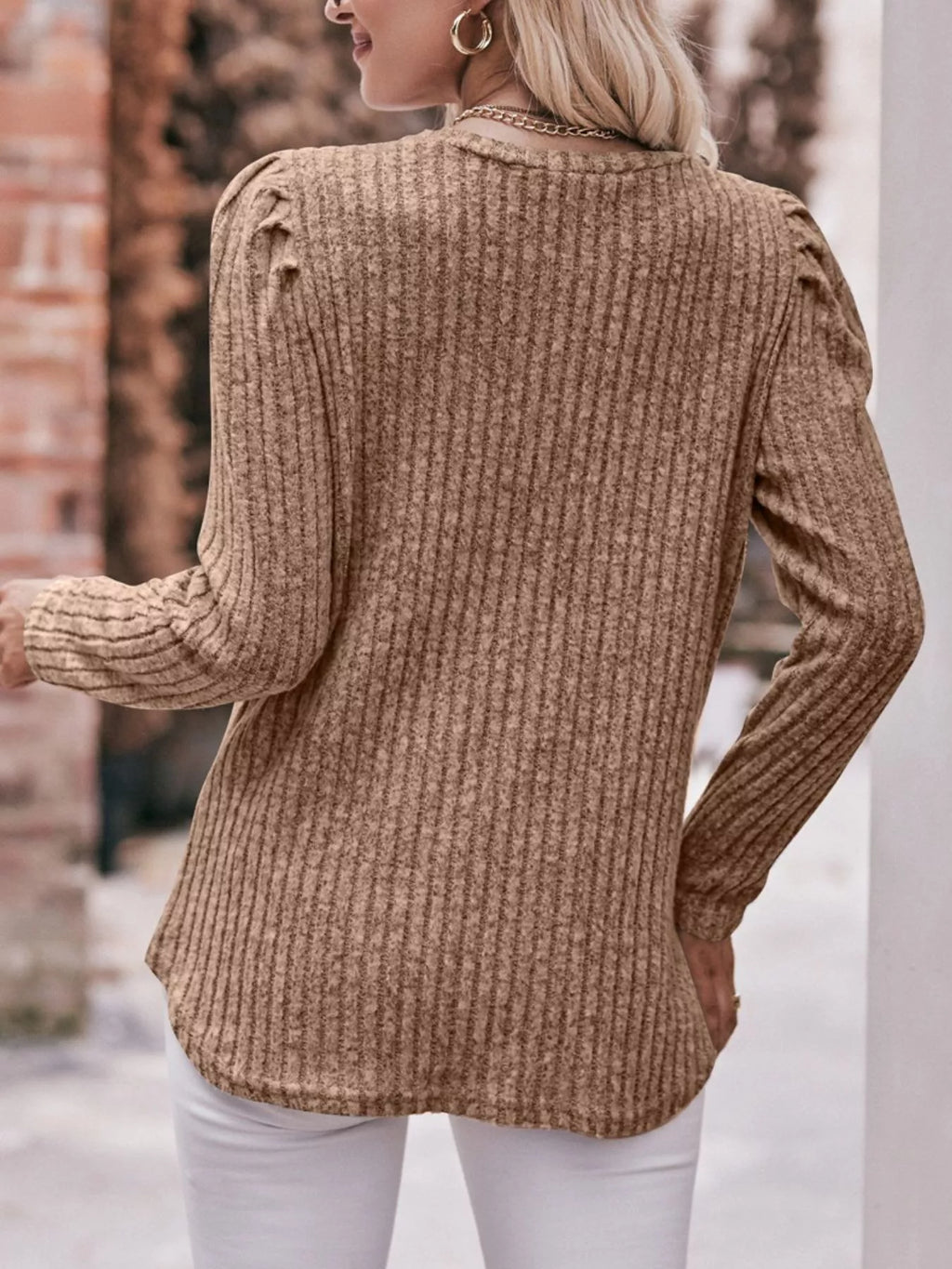 Ribbed Knit Puff Sleeve T-shirt (26)