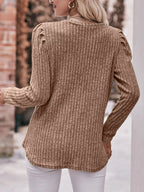 Ribbed Knit Puff Sleeve T-shirt (26)