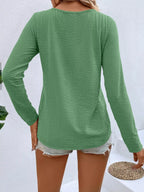 Full Size V-neck Decor Button Long Sleeve T-shirt Plus (21)