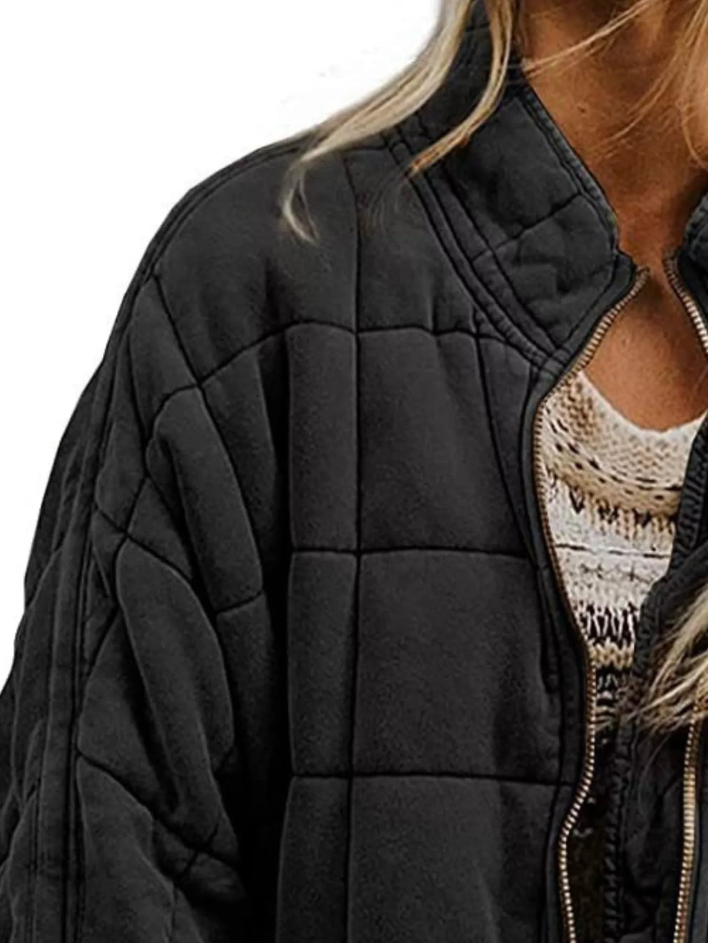 Full Size Zip Up Quilted Bomber Jacket Plus (9)