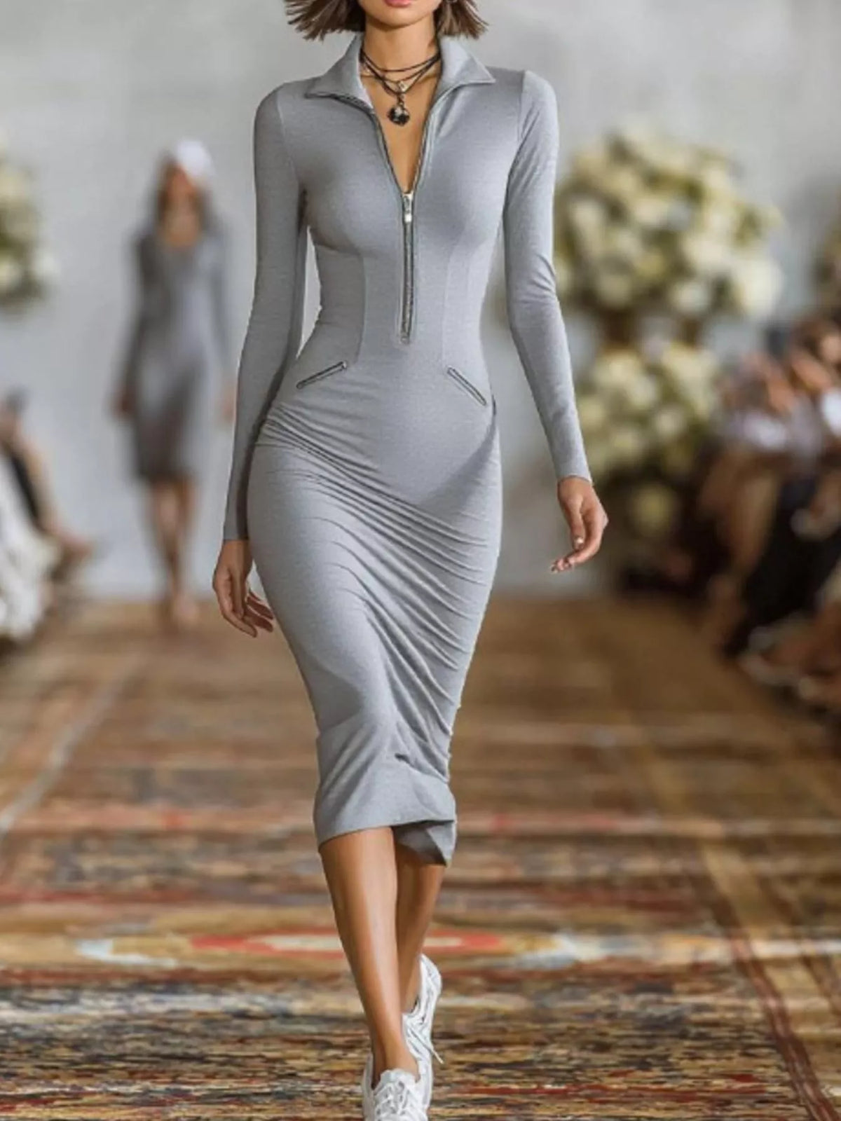 Full Size Zip-front Bodycon Midi Dress Plus (7)