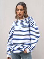 Striped Round Neck Oversized Casual Sweatshirt (17)