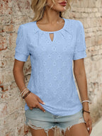 Eyelet Round Neck Short Sleeve Top (5)
