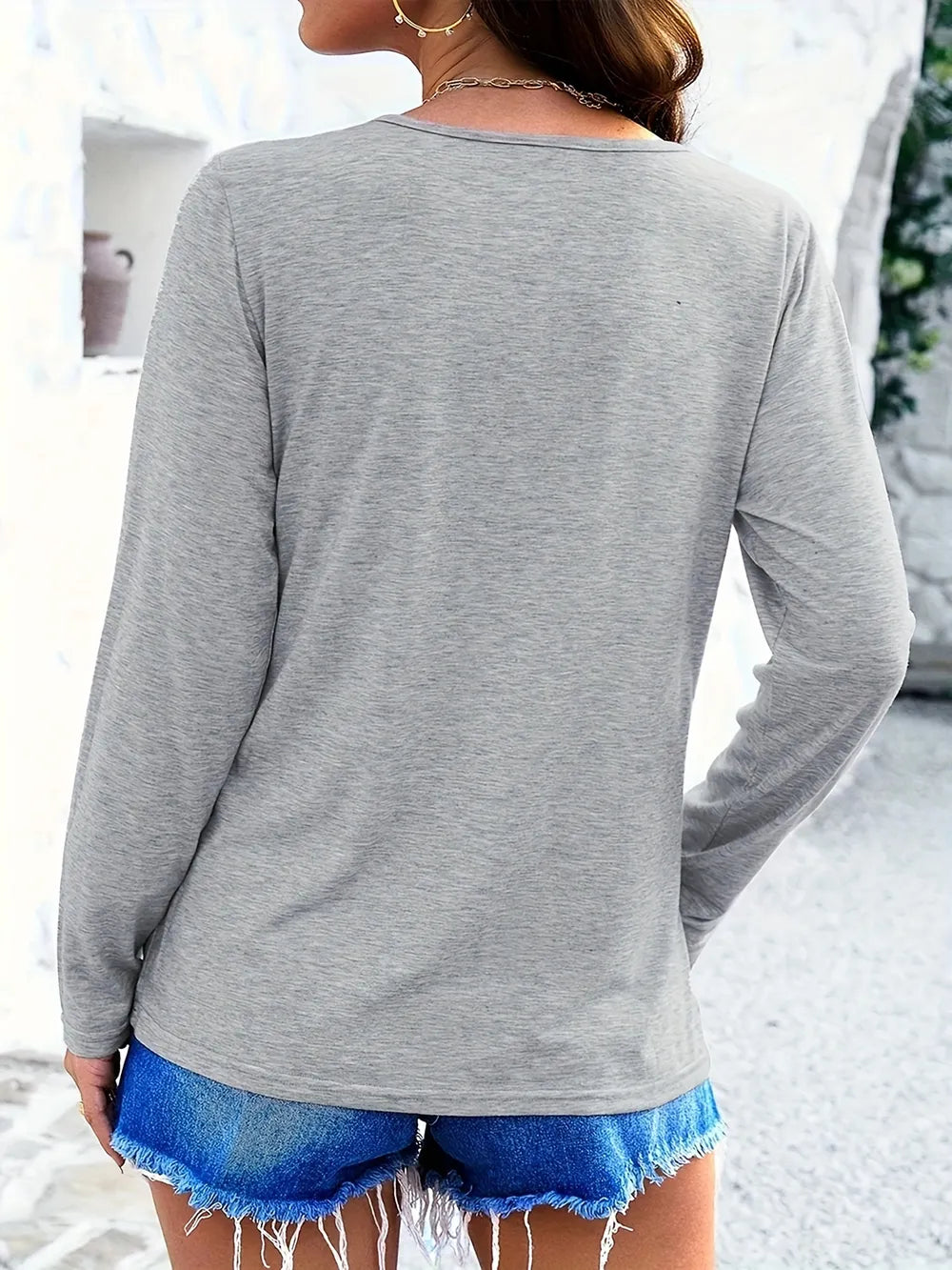 Crisscross V-neck Long Sleeve T-shirt (13)