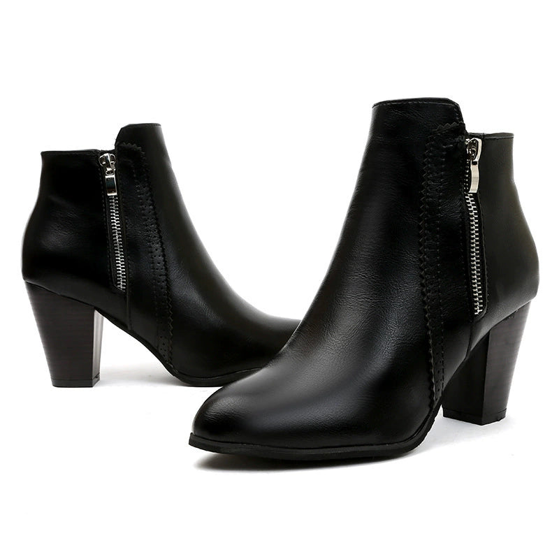 Pu Leather Block Heel Boots (3)