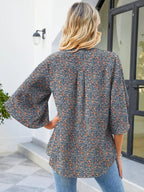 Printed Notched Half Sleeve Blouse (3)