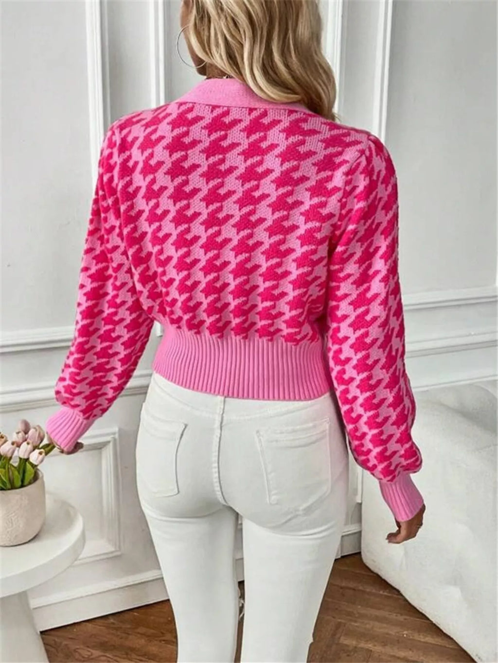 Houndstooth V-neck Button Up Cardigan (18)