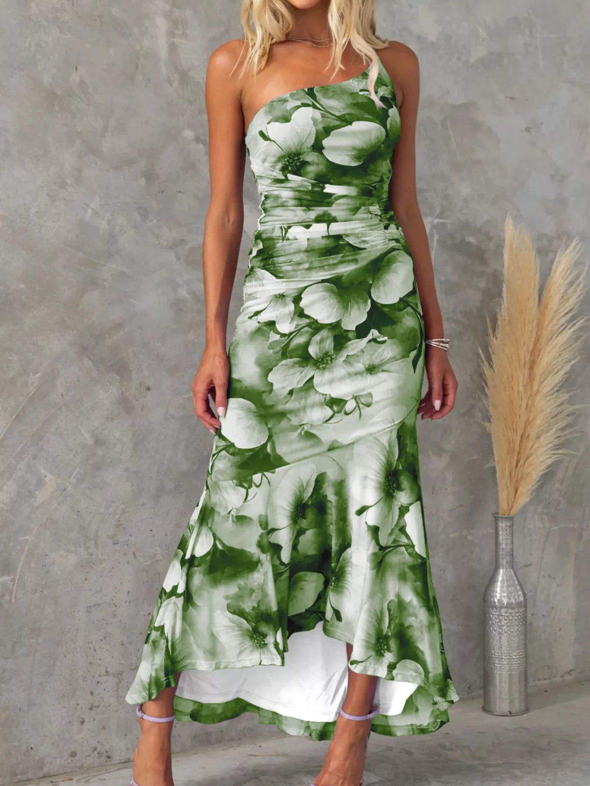 Floral Print One-shoulder Ruched Maxi Dress (11)
