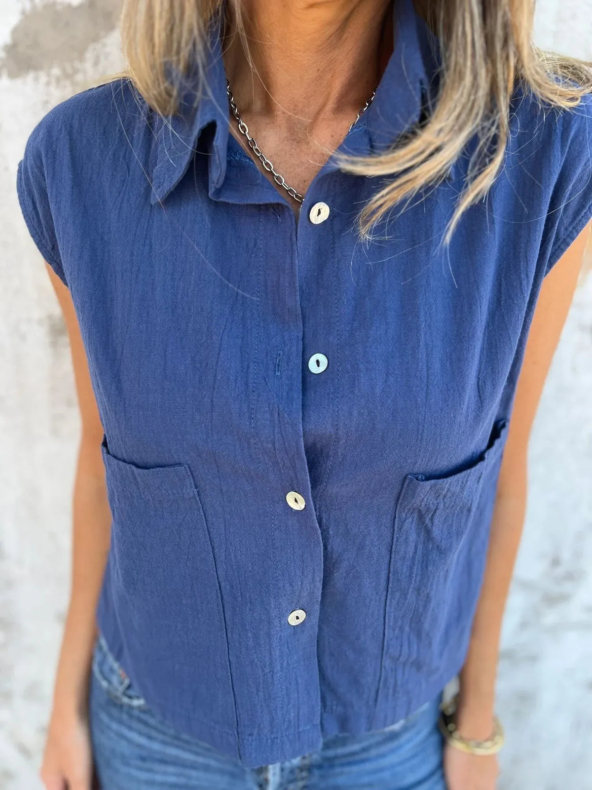 Full Size Textured Button-front Sleeveless Shirt Plus (14)