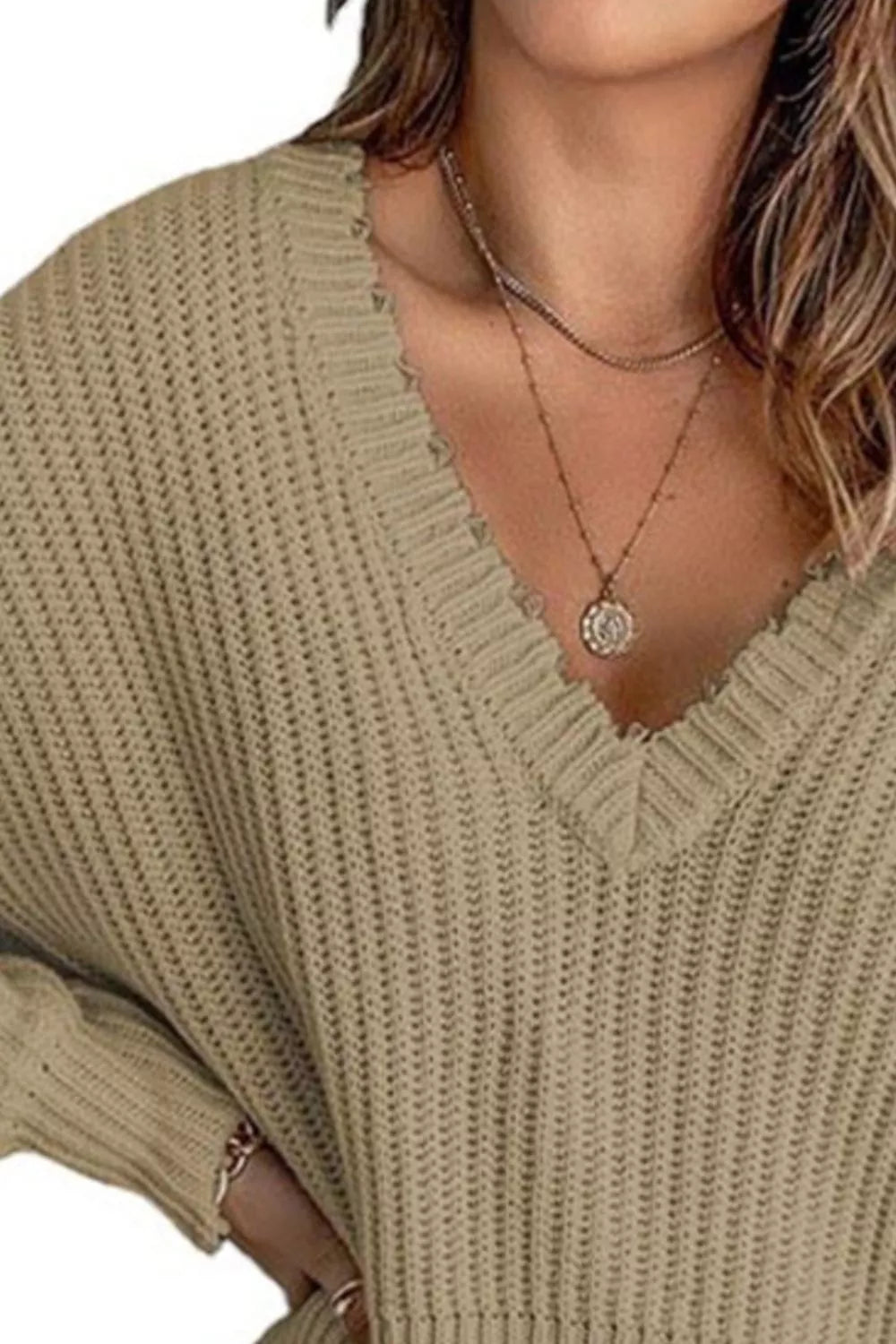 Full Size Raw Hem V-neck Sweater Plus (10)