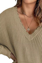 Full Size Raw Hem V-neck Sweater Plus (10)