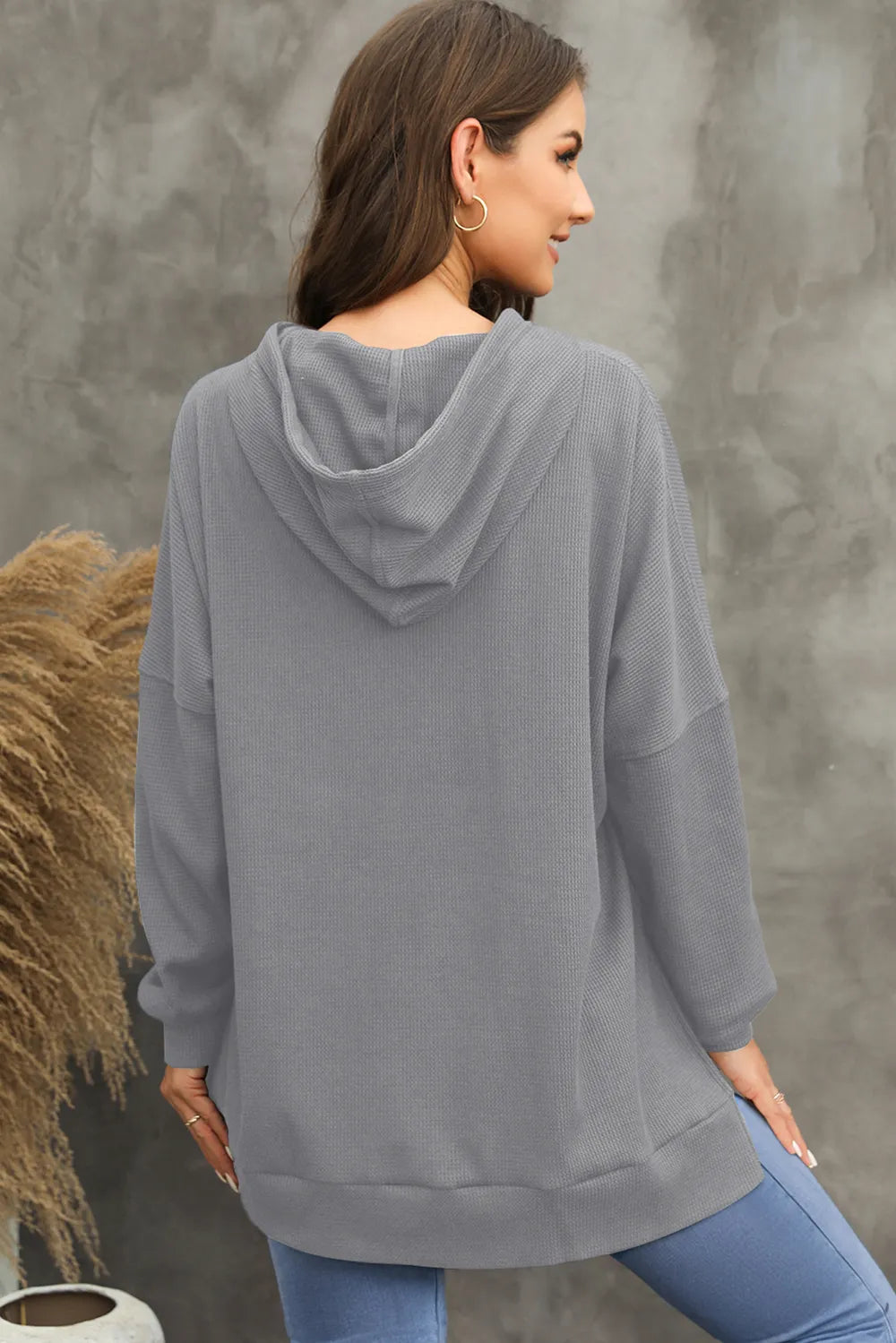 Waffle-knit Long Sleeve Hoodie (3)