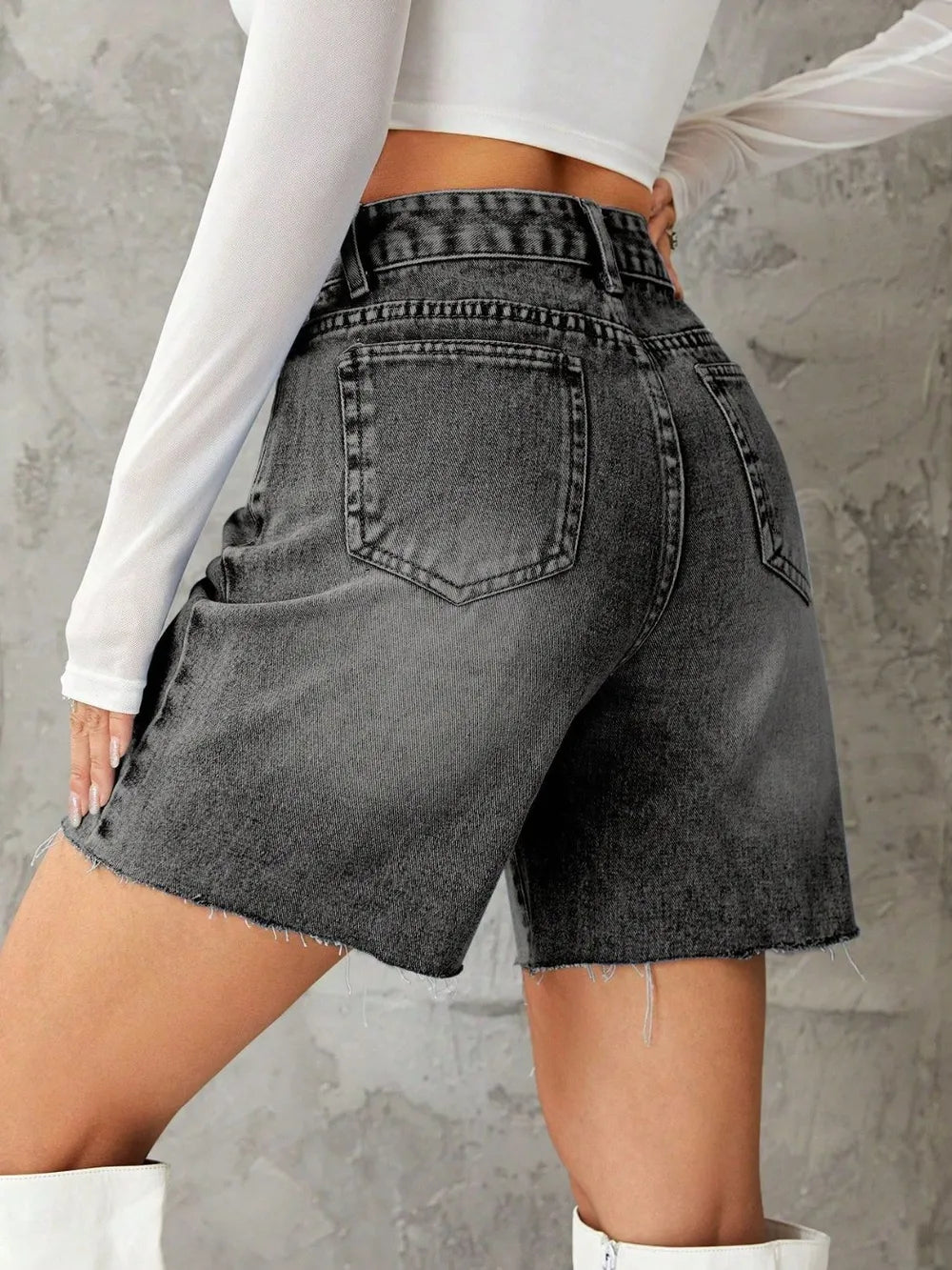 Frayed Hem Denim Shorts (12)