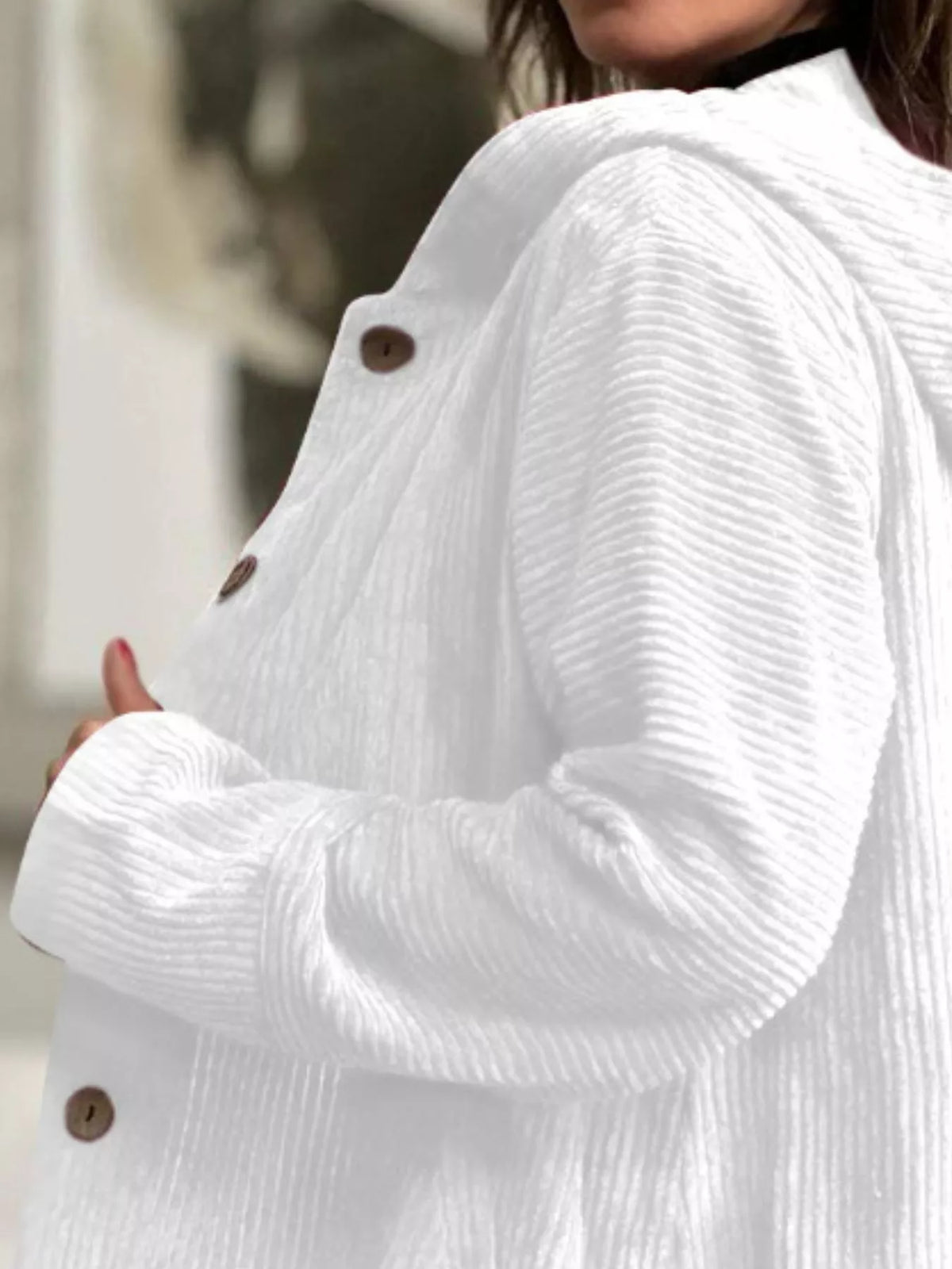 Full Size Corduroy Button Up Hooded Jacket Plus (6)