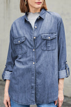 Pocketed Collared Neck Long Sleeve Denim Top (8)