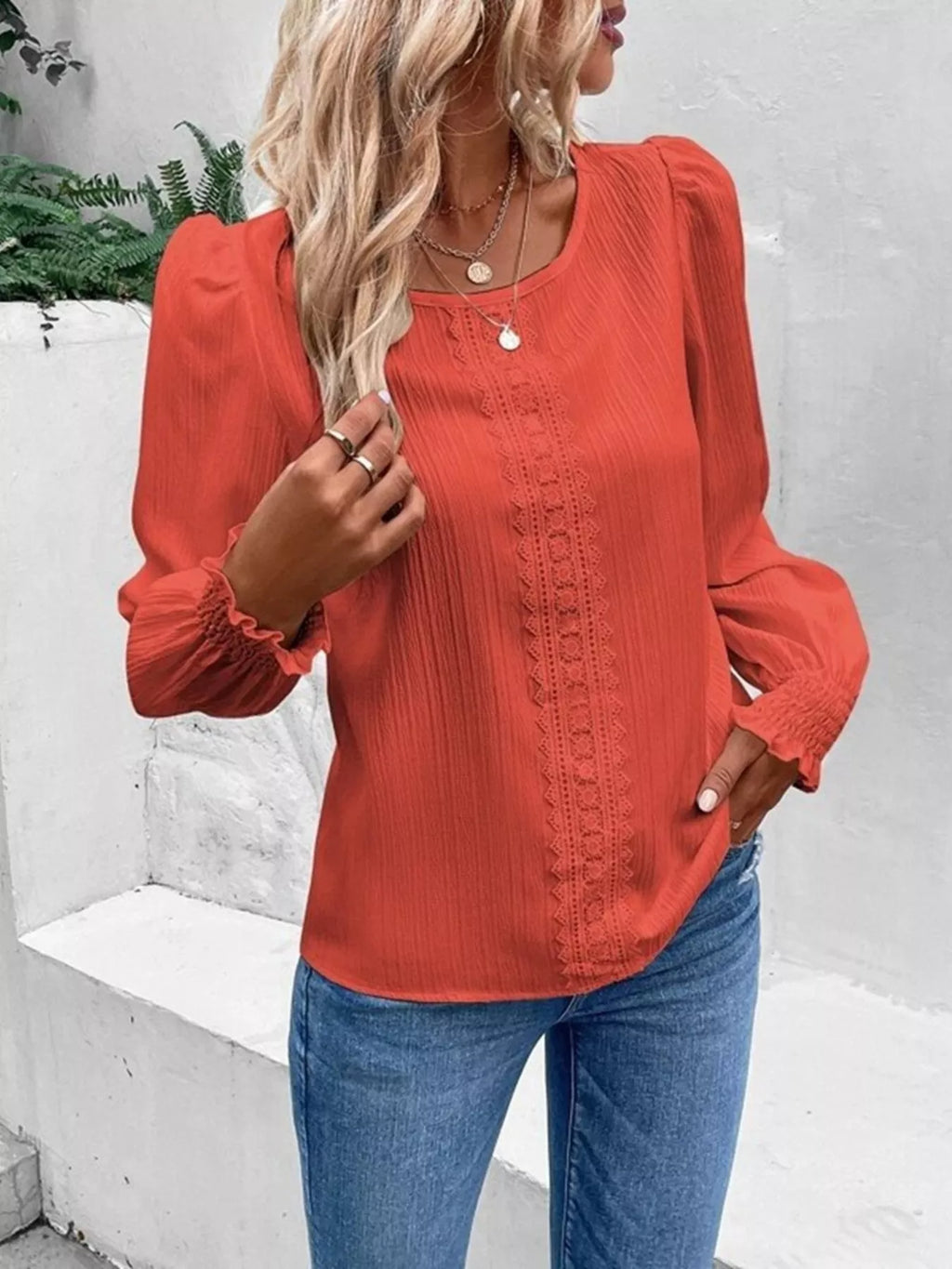 Lace Trim Long Sleeve Blouse (9)