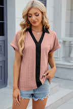 Eyelet Johnny Collar Short Sleeve T-shirt (26)
