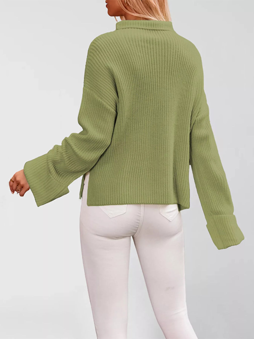 Mock Neck Dropped Shoulder Sweater (7)
