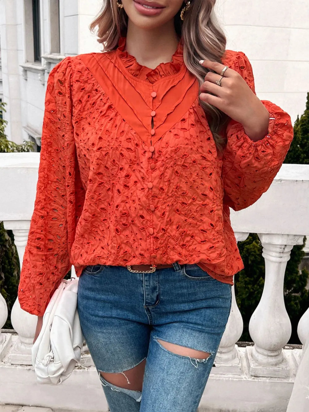 Frill Round Neck Long Sleeve Shirt (3)