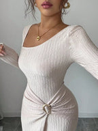 Slit Asymmetrical Neck Ribbed Maxi Dress (6)