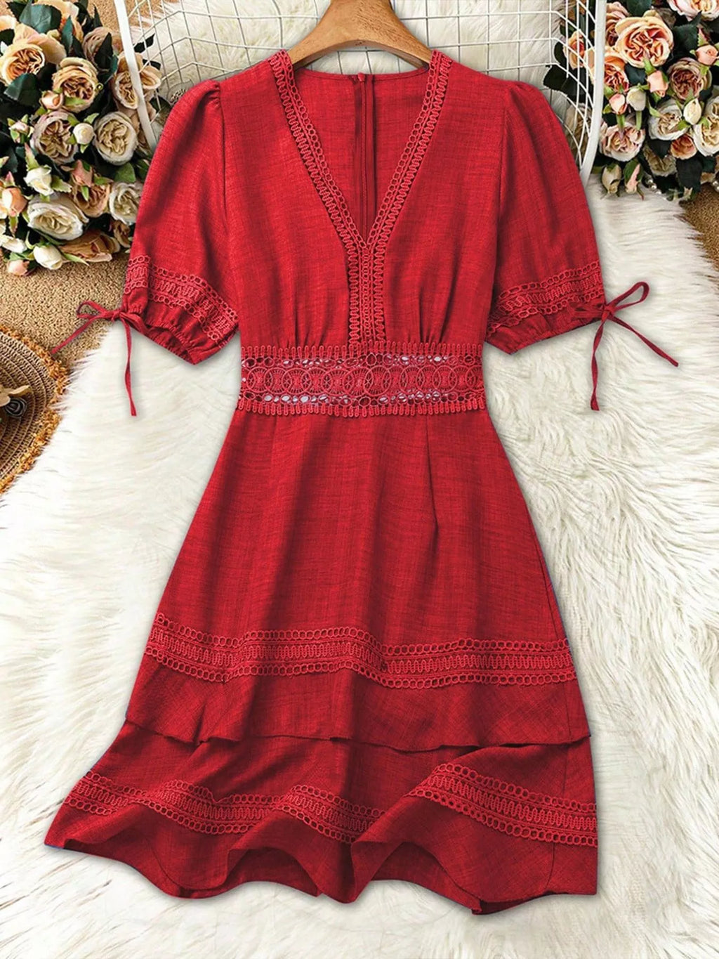 Lace Detail V-neck Mini Dress (16)