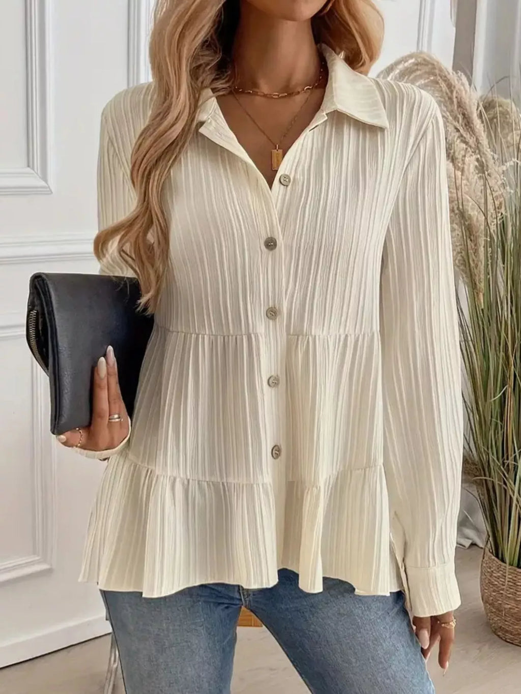 Button-down Long Sleeve Tiered Shirt (2)