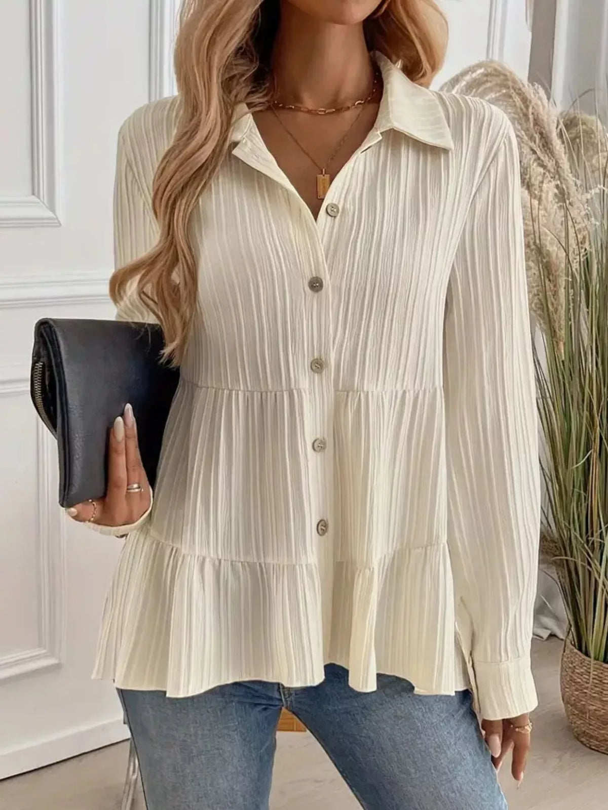 Button-down Long Sleeve Tiered Shirt (2)