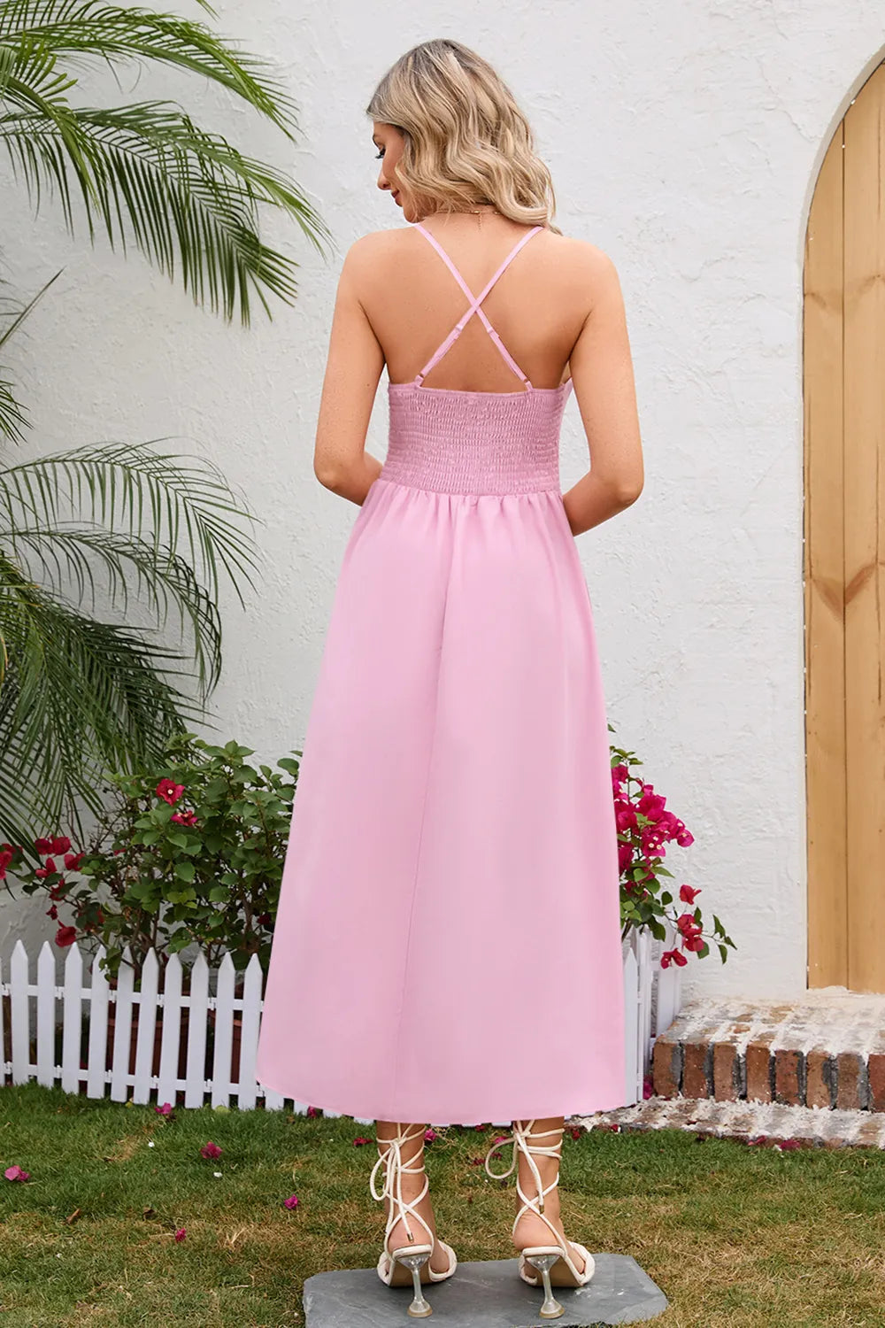 Crisscross Smocked Spaghetti Strap Dress (2)