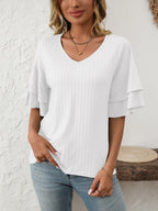 V-neck Ruffle Half Sleeve Top (23)