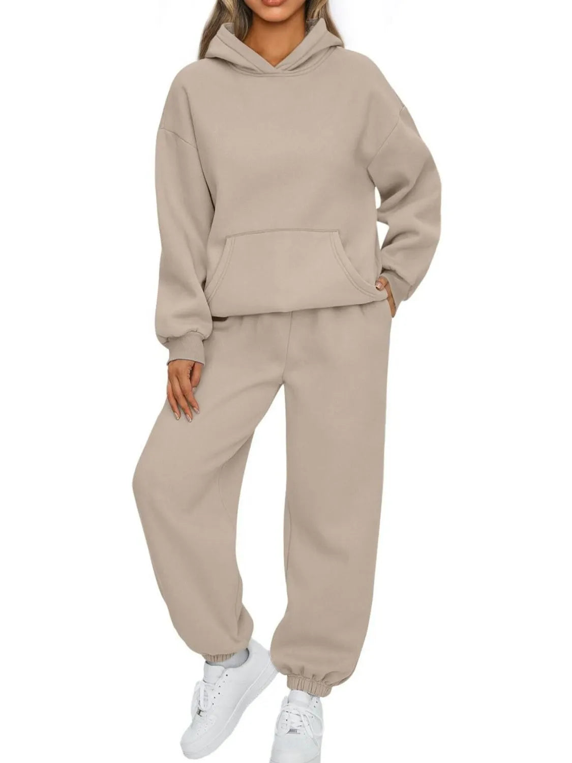 Full Size Kangaroo Pocket Hoodie Joggers Set Plus (5)