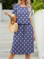 Round Neck Short Sleeve Slit Dress Pockets (20)