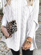 Chunky Cable Knit Turtleneck Poncho Cover Up (19)