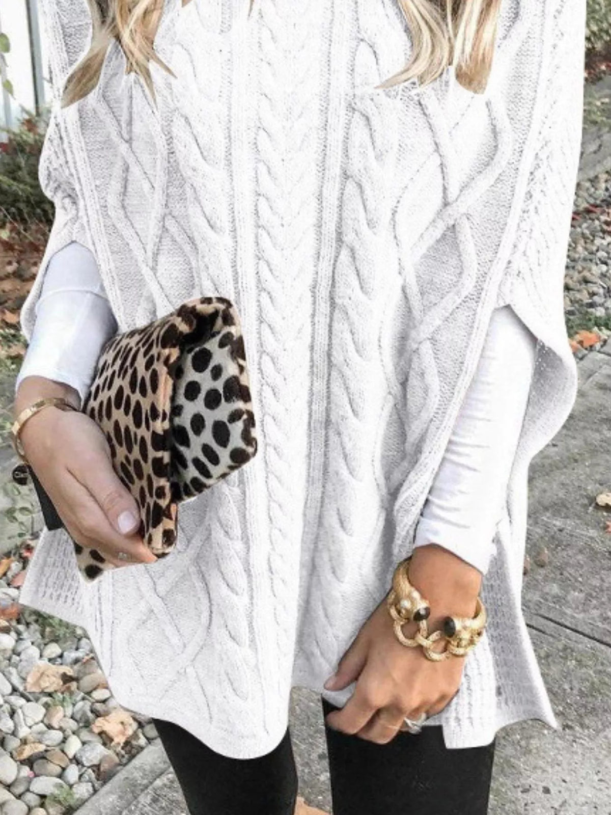 Chunky Cable Knit Turtleneck Poncho Cover Up (19)