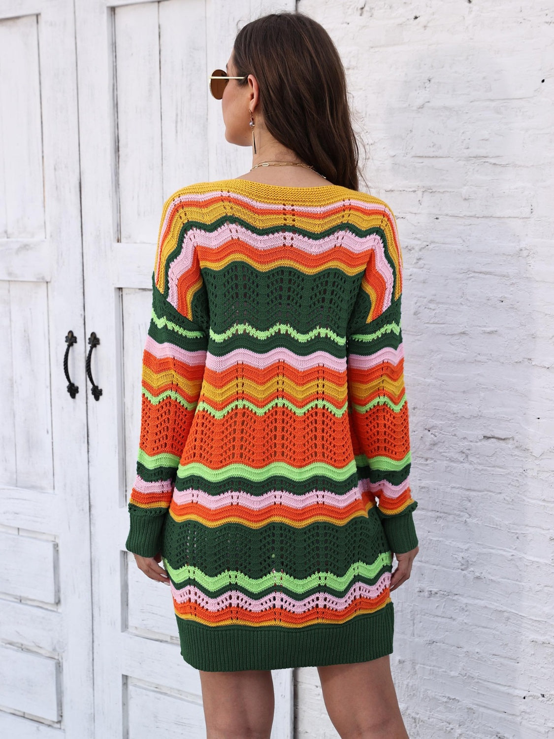 Openwork Round Neck Sweater Dress (9)