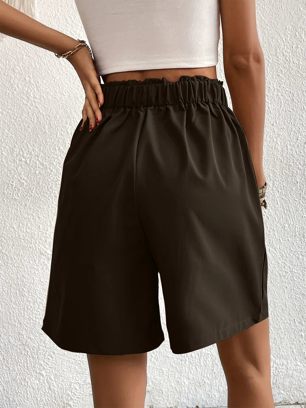 Pocketed Half Elastic Waist Shorts (12)