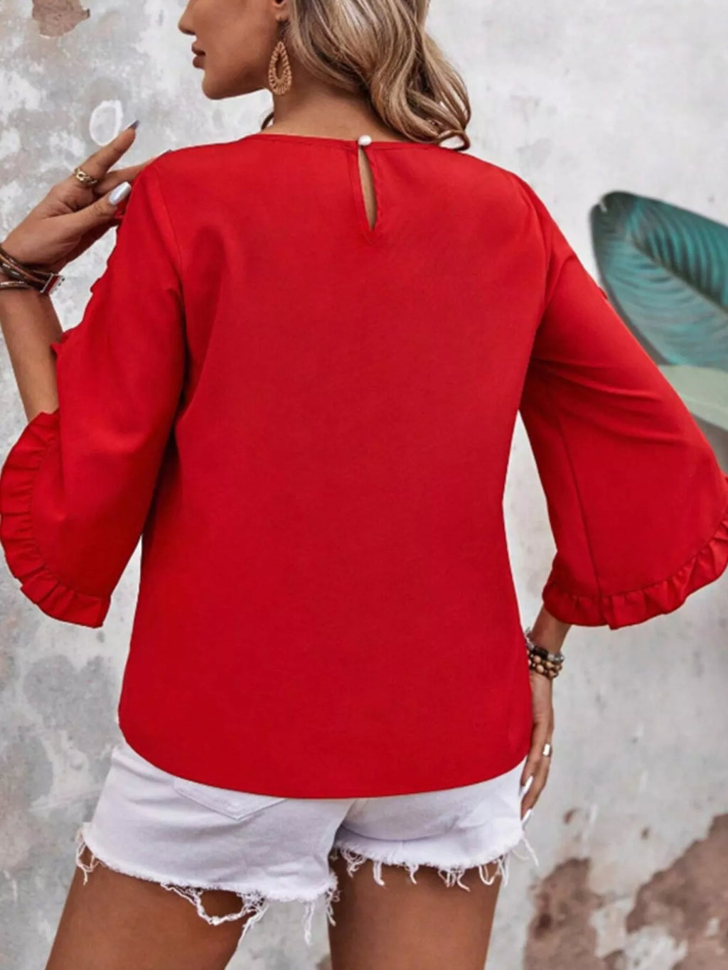 Ruffle Sleeve Solid Color Blouse (5)